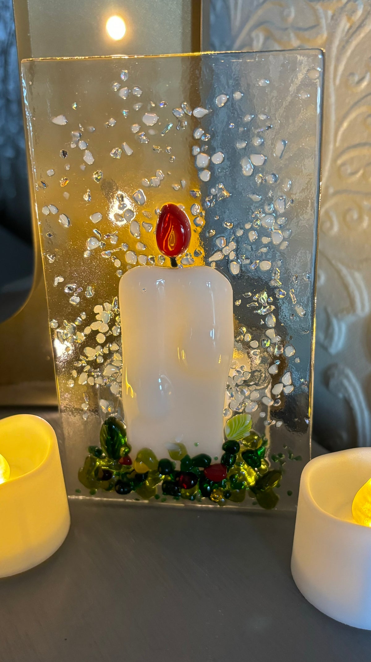 Handmade Fused Glass Christmas Candle Tealight Holder