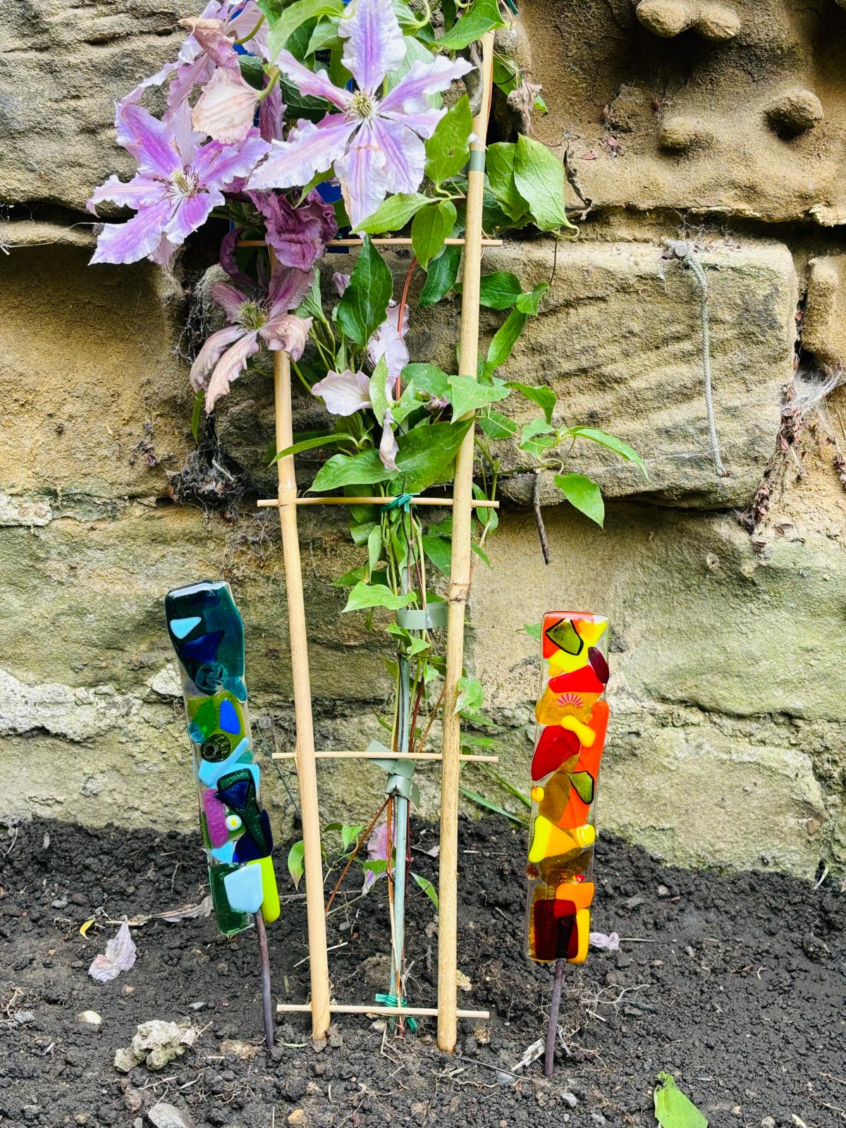 Handmade Fused Glass Garden Stake Ornament Decoration