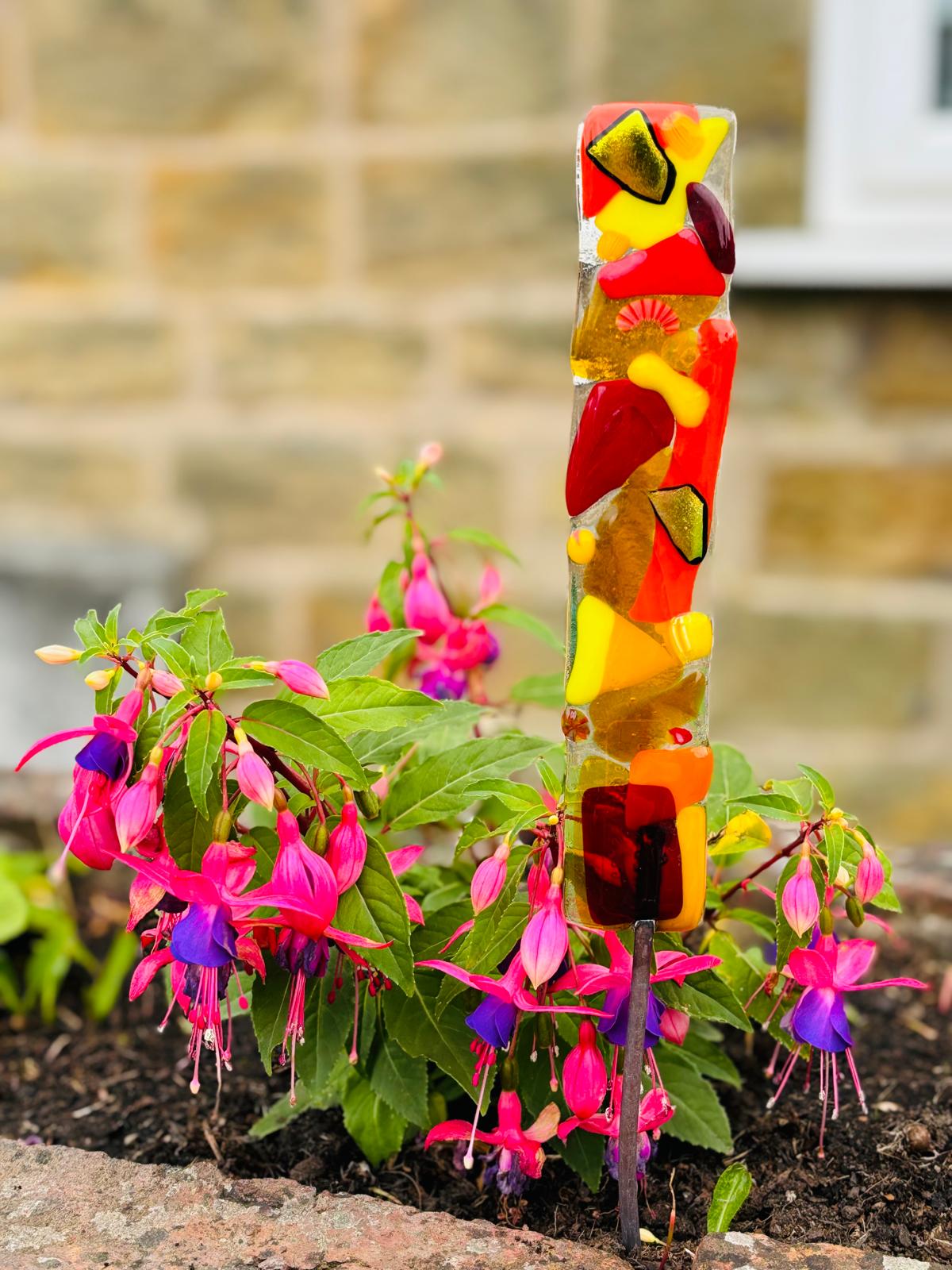 Handmade Fused Glass Garden Stake Ornament Decoration