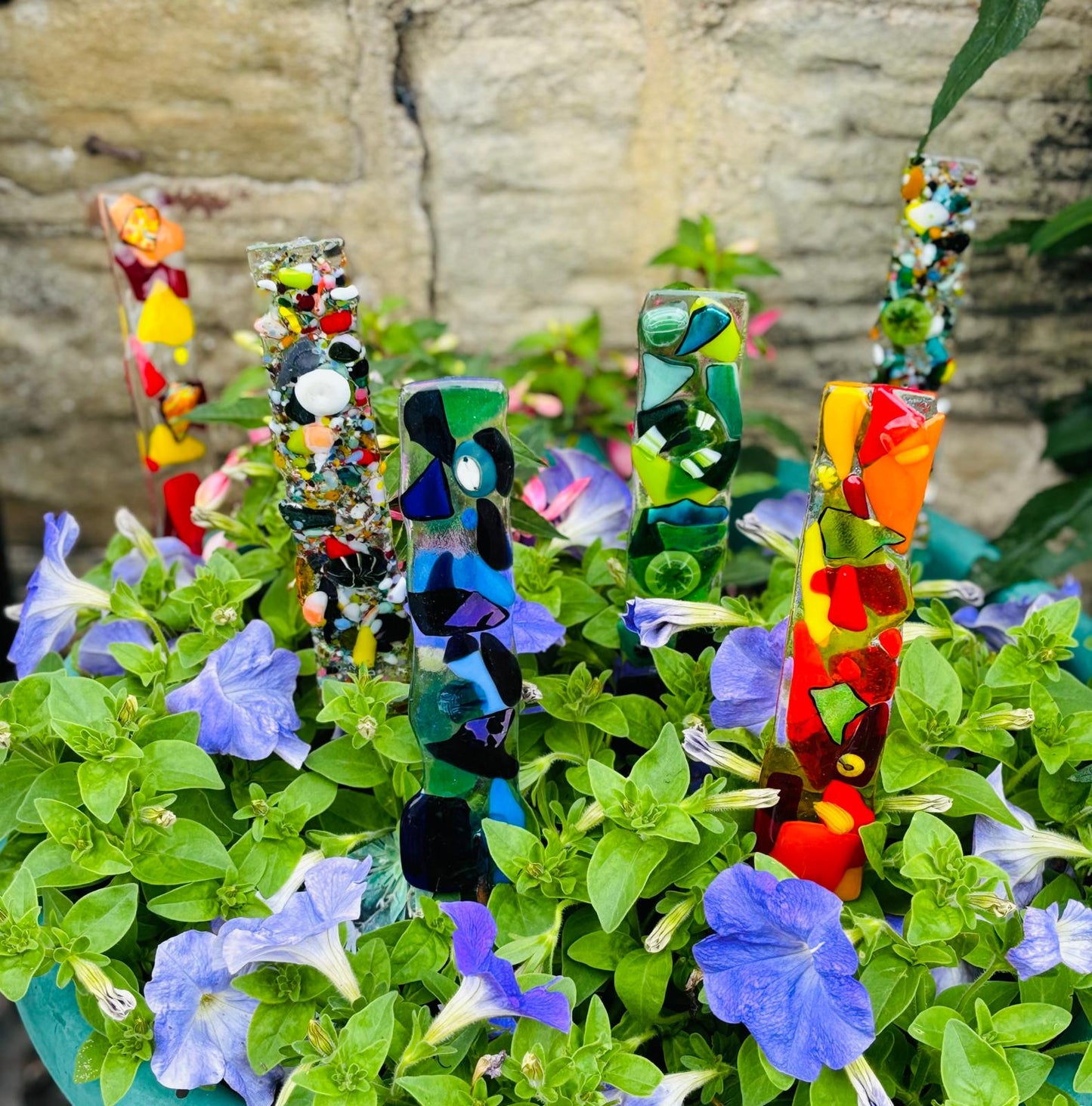 Handmade Fused Glass Garden Stake Ornament Decoration