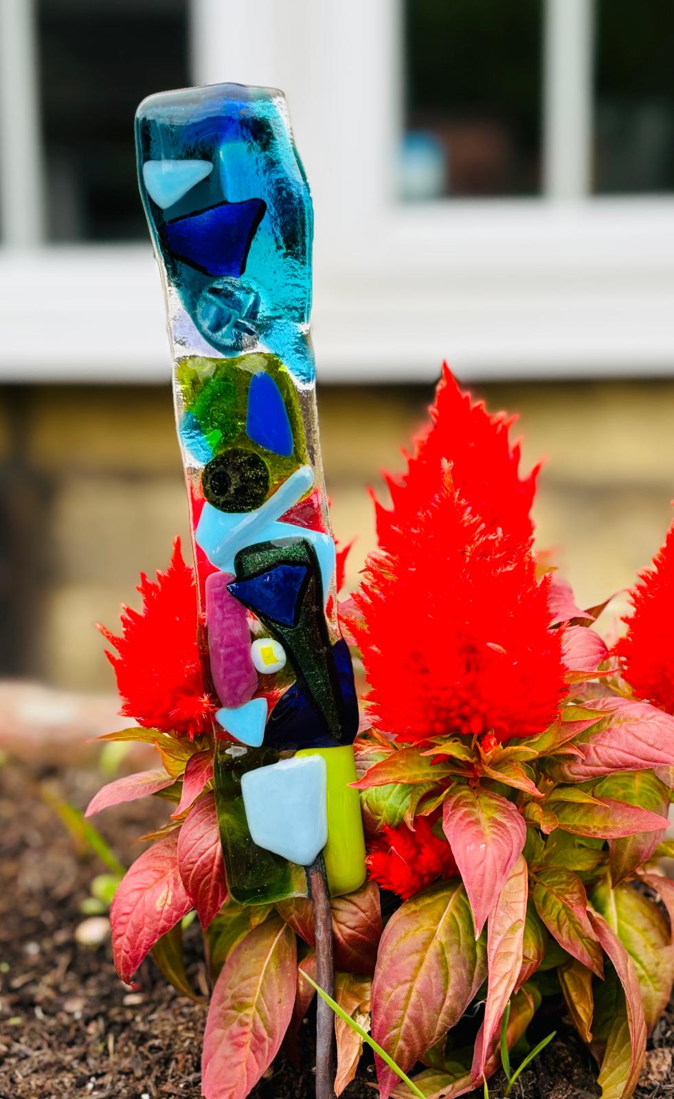 Handmade Fused Glass Garden Stake Ornament Decoration
