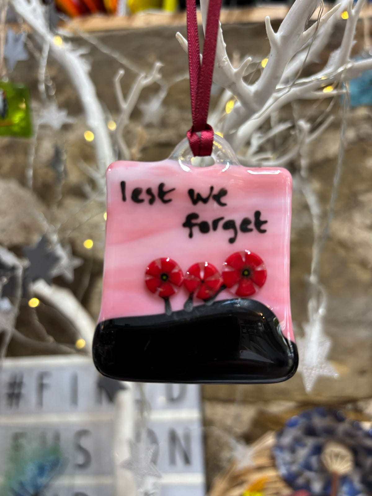 Fused Glass Poppy Remembrance Lest We Forget Suncatcher Charity Donation