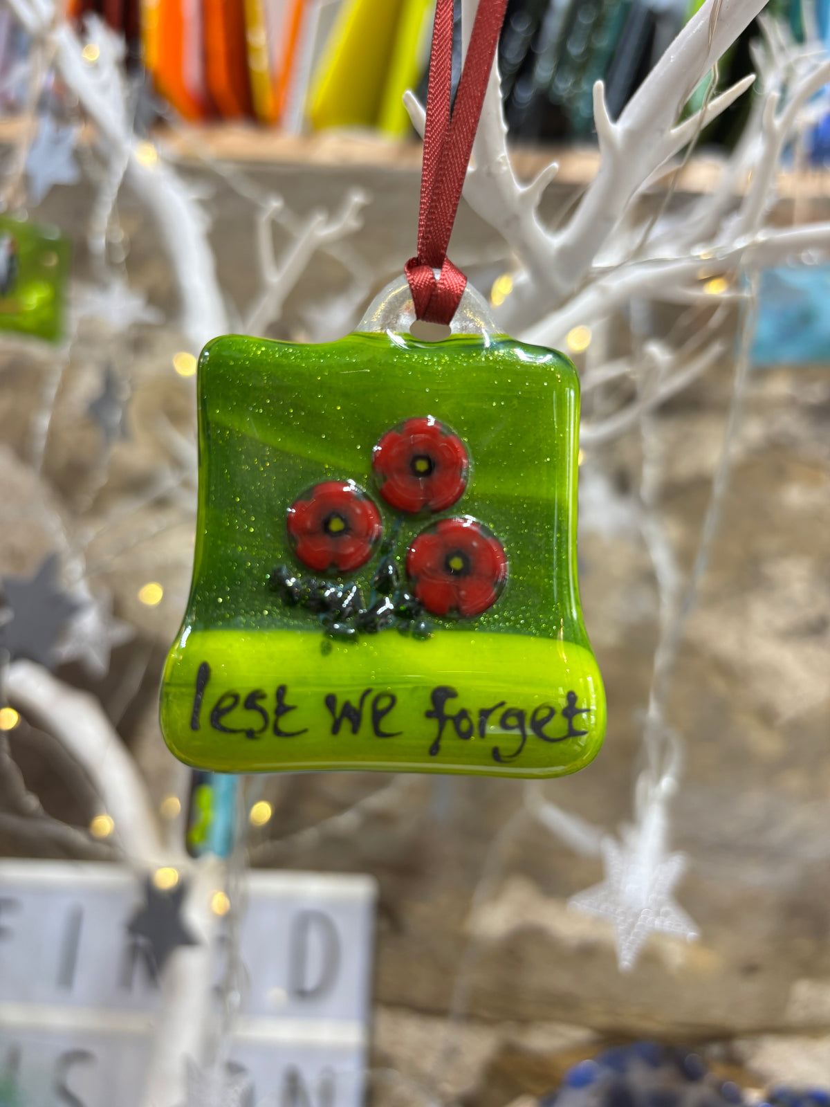 Fused Glass Poppy Remembrance Lest We Forget Suncatcher Charity Donation