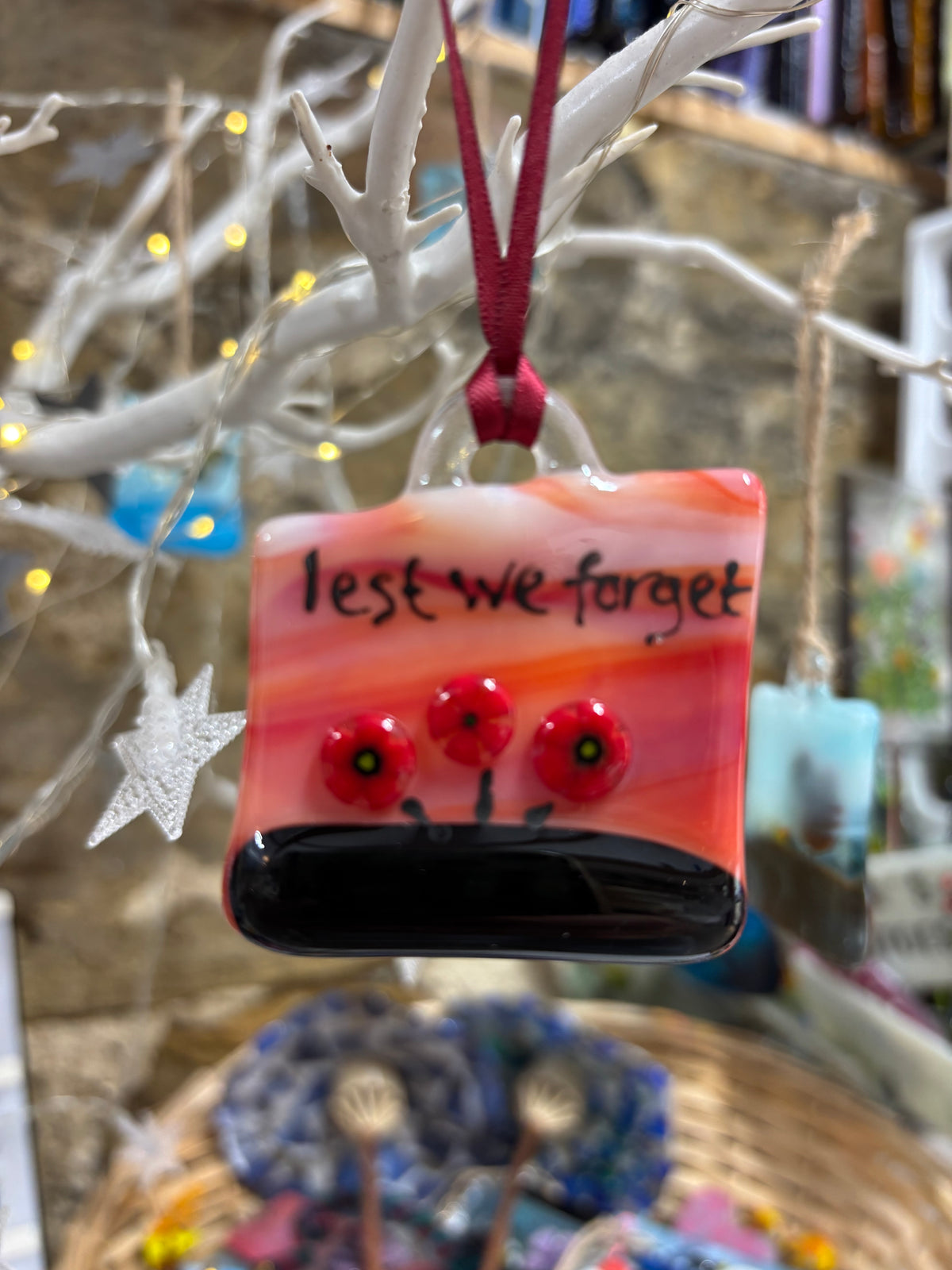 Fused Glass Poppy Remembrance Lest We Forget Suncatcher Charity Donation