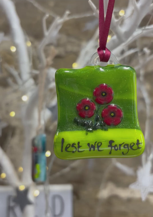 Fused Glass Poppy Remembrance Lest We Forget Suncatcher Charity Donation